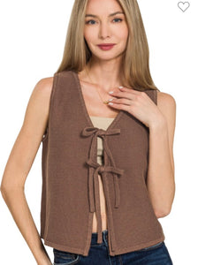 Coco brown knit sweater vest with bow ties