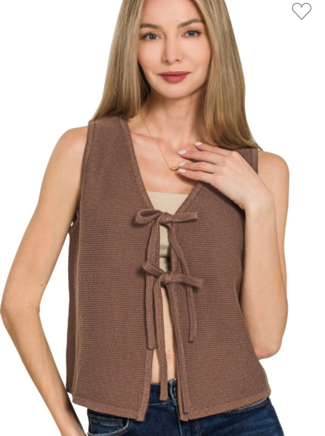 Coco brown knit sweater vest with bow ties