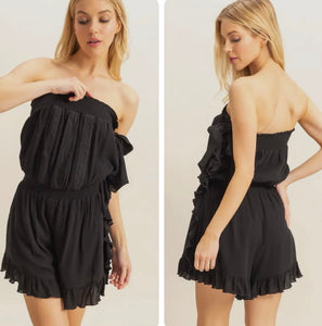 Black  romper with crotchet accent and bow tie on the side