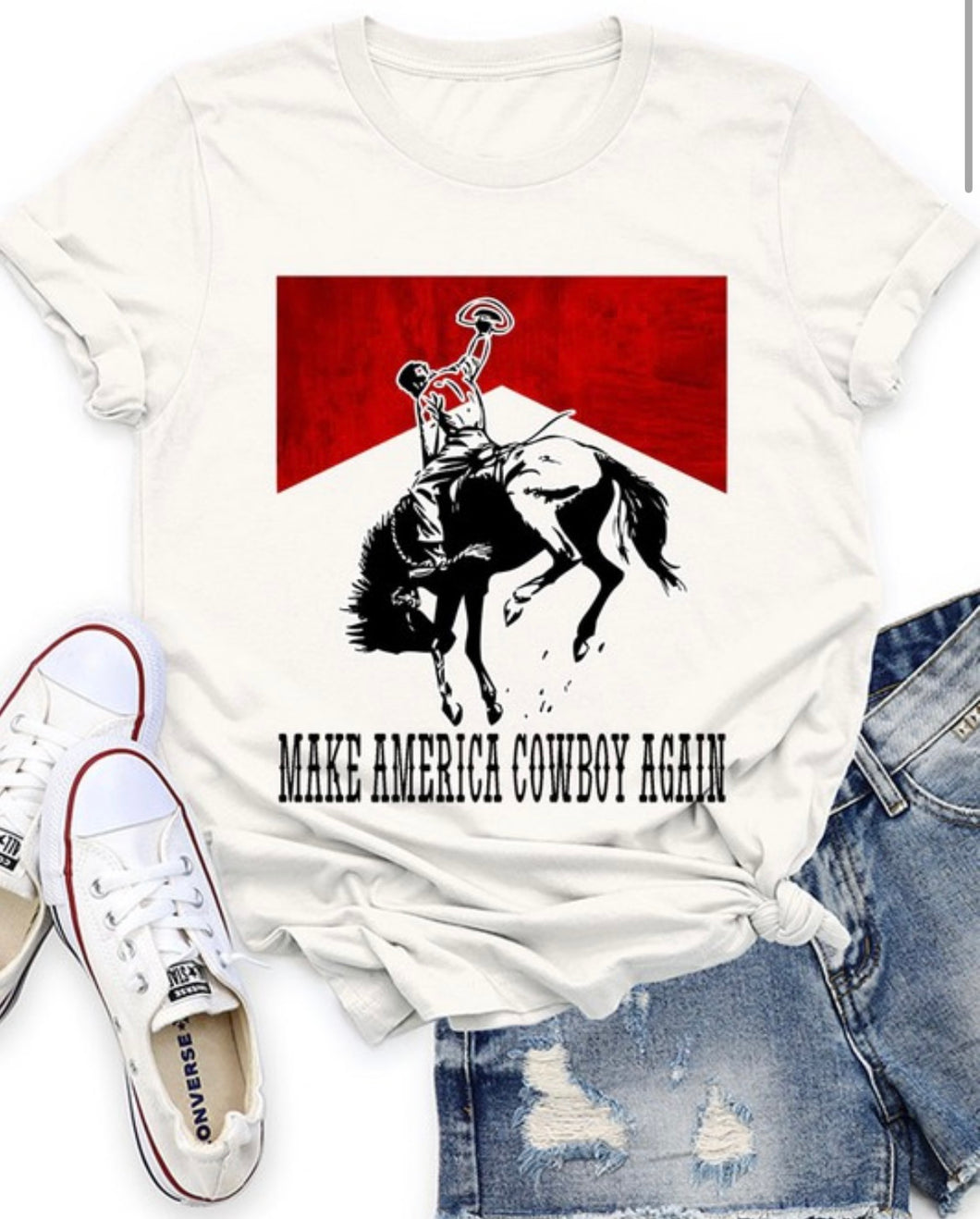Ivory with red make America cowboy again t-shirt