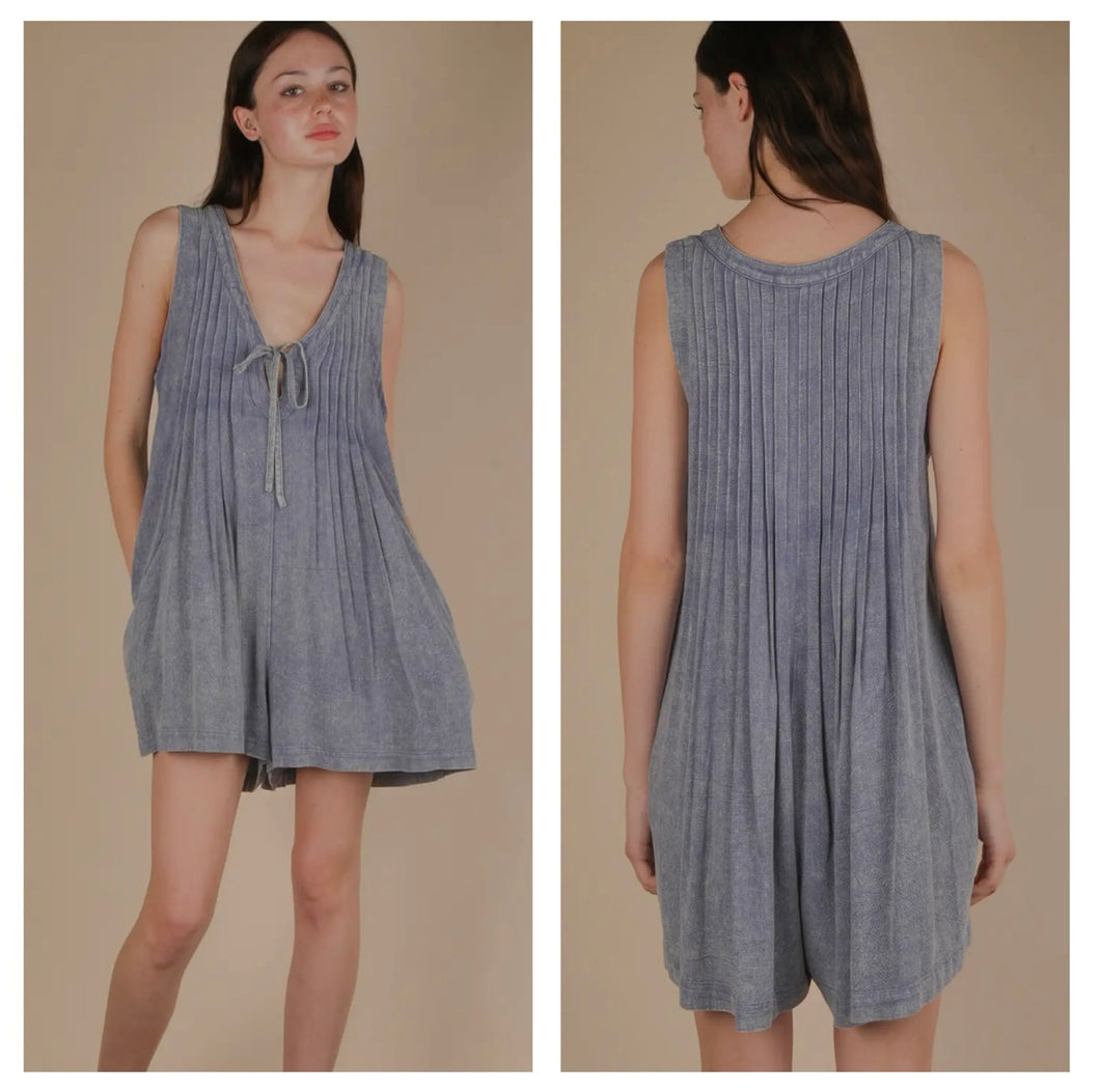 Denim Blue washed linen romper