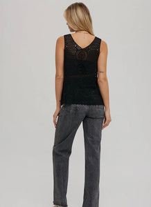 Black open knit crotchet tank top