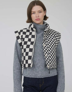 Black & white checkered puffer vest