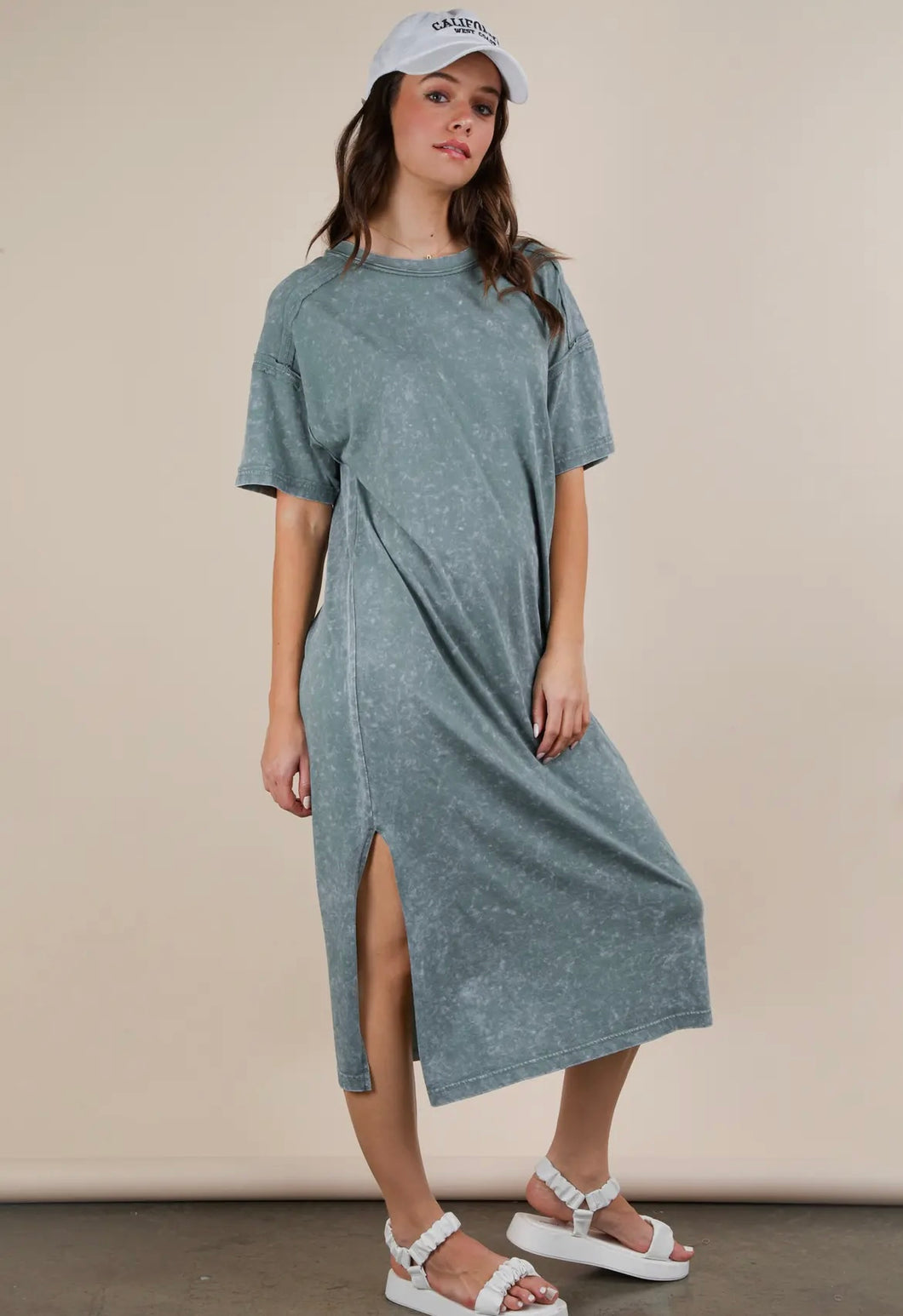 Sage Teal acid wash maxi dress