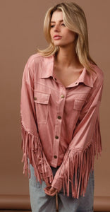 Pink suede fringe western jacket