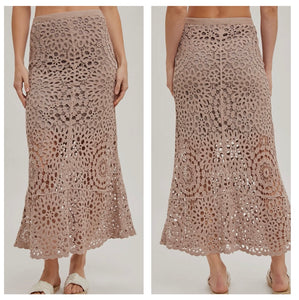 Mocha crotchet maxi skirt with built in slip