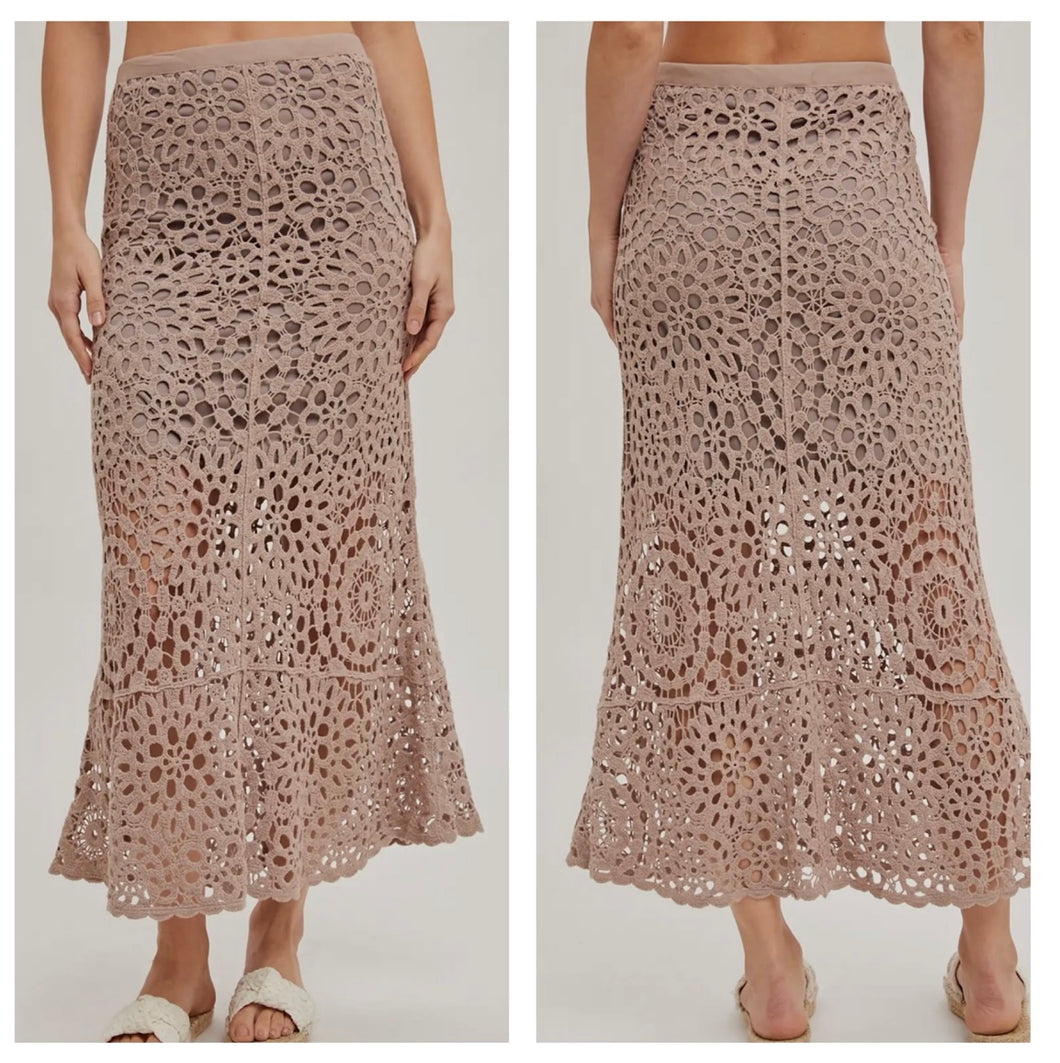 Mocha crotchet maxi skirt with built in slip