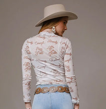 Load image into Gallery viewer, Cream with brown Rodeo rope long sleeve mesh top
