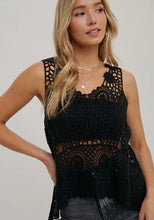 Load image into Gallery viewer, Black open knit crotchet tank top
