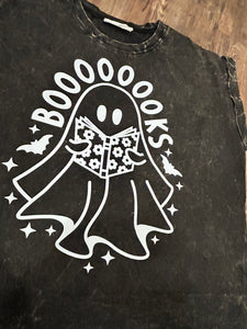 Black acid wash “Boooooks” Halloween t-shirt