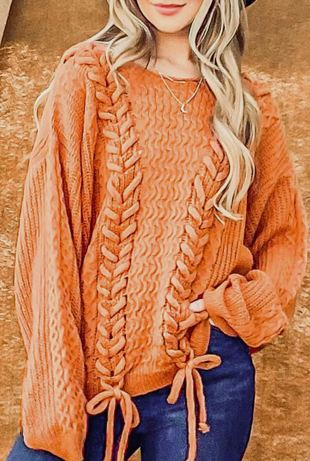 Pumpkin knit bow sweater with bow