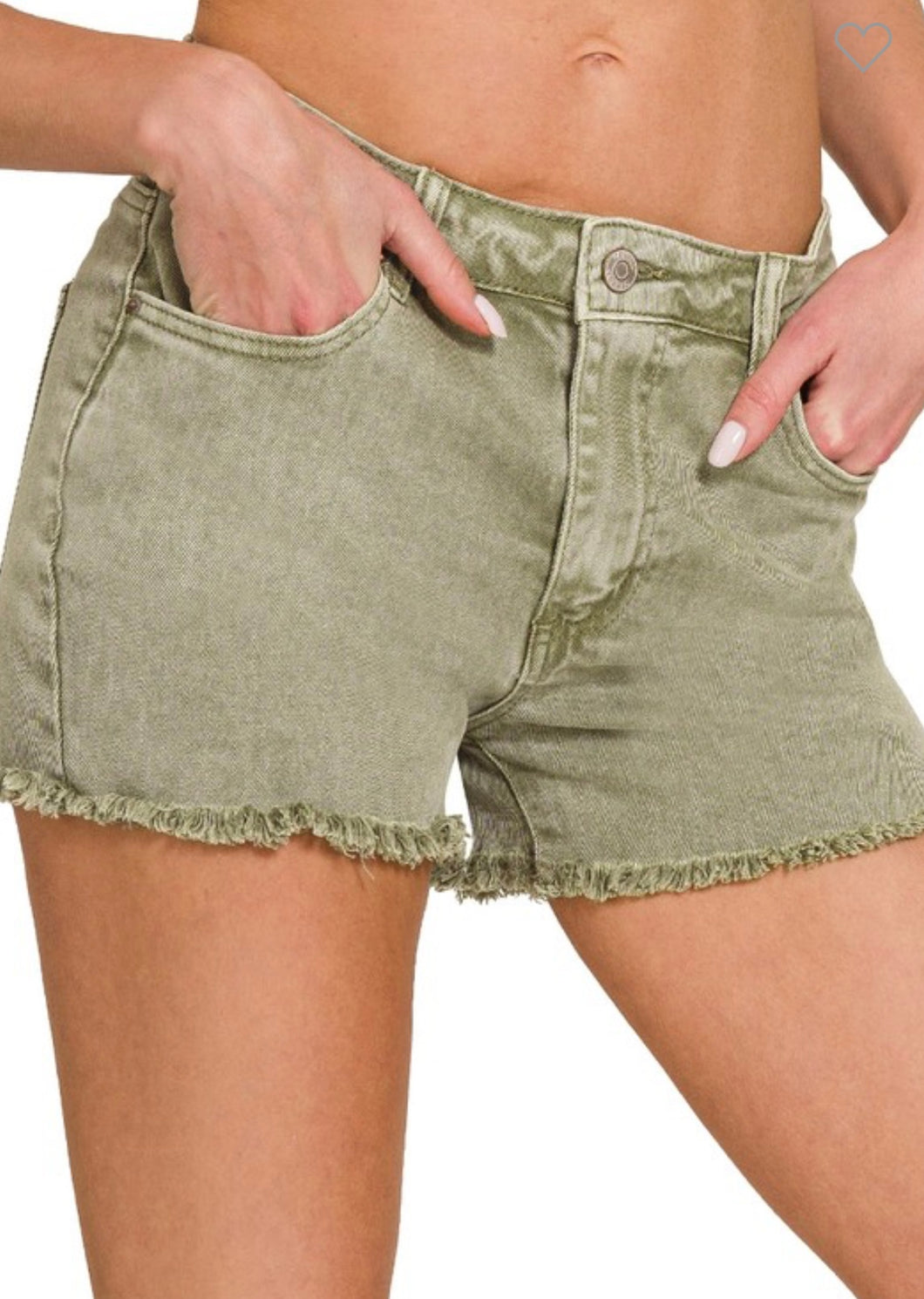 Olive green tattered edge shorts