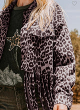 Load image into Gallery viewer, Grey &amp; black leopard suede fringe jacket
