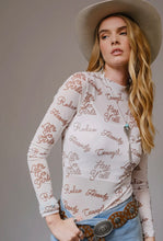 Load image into Gallery viewer, Cream with brown Rodeo rope long sleeve mesh top
