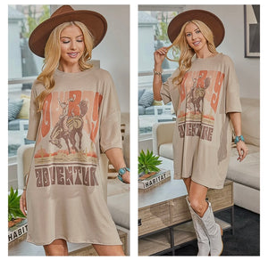 Mocha & Rust Cowboy Adventure T-shirt dress