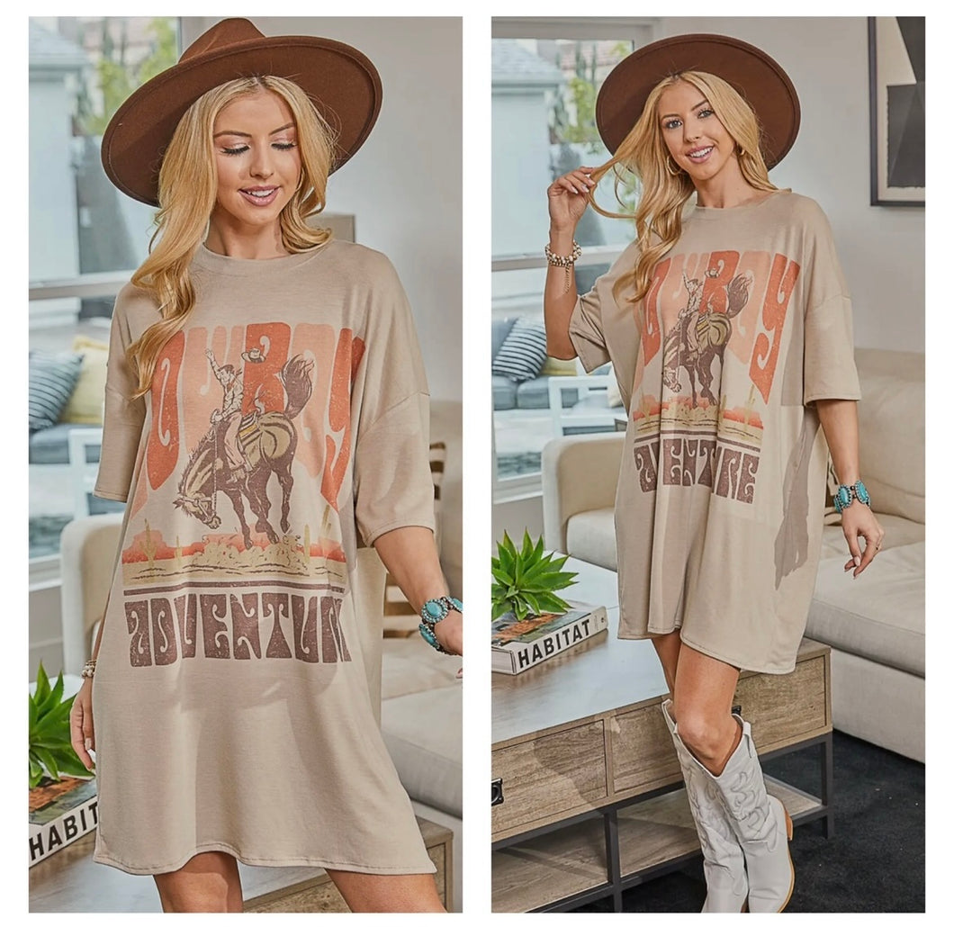 Mocha & Rust Cowboy Adventure T-shirt dress