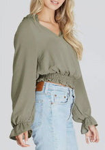 Load image into Gallery viewer, Olive Green v neck long sleeve top
