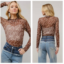 Load image into Gallery viewer, Brown &amp; cream boot stitch mesh long sleeve top
