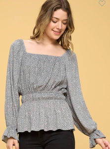Grey & ivory floral long sleeve top