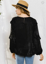 Load image into Gallery viewer, Black satin long sleeve top
