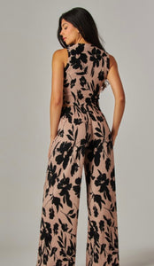 Mocha & Black floral ribbed 2pc tank & pant set