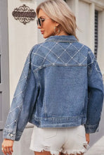 Load image into Gallery viewer, Denim &amp; pearls diamond pattern denim jacket
