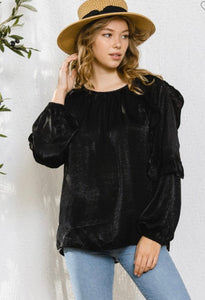 Black satin long sleeve top