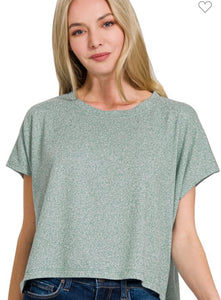 Teal & white heathered short sleeve top