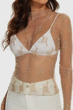 Load image into Gallery viewer, Mocha floral lace mesh top
