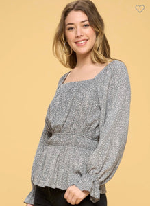 Grey & ivory floral long sleeve top