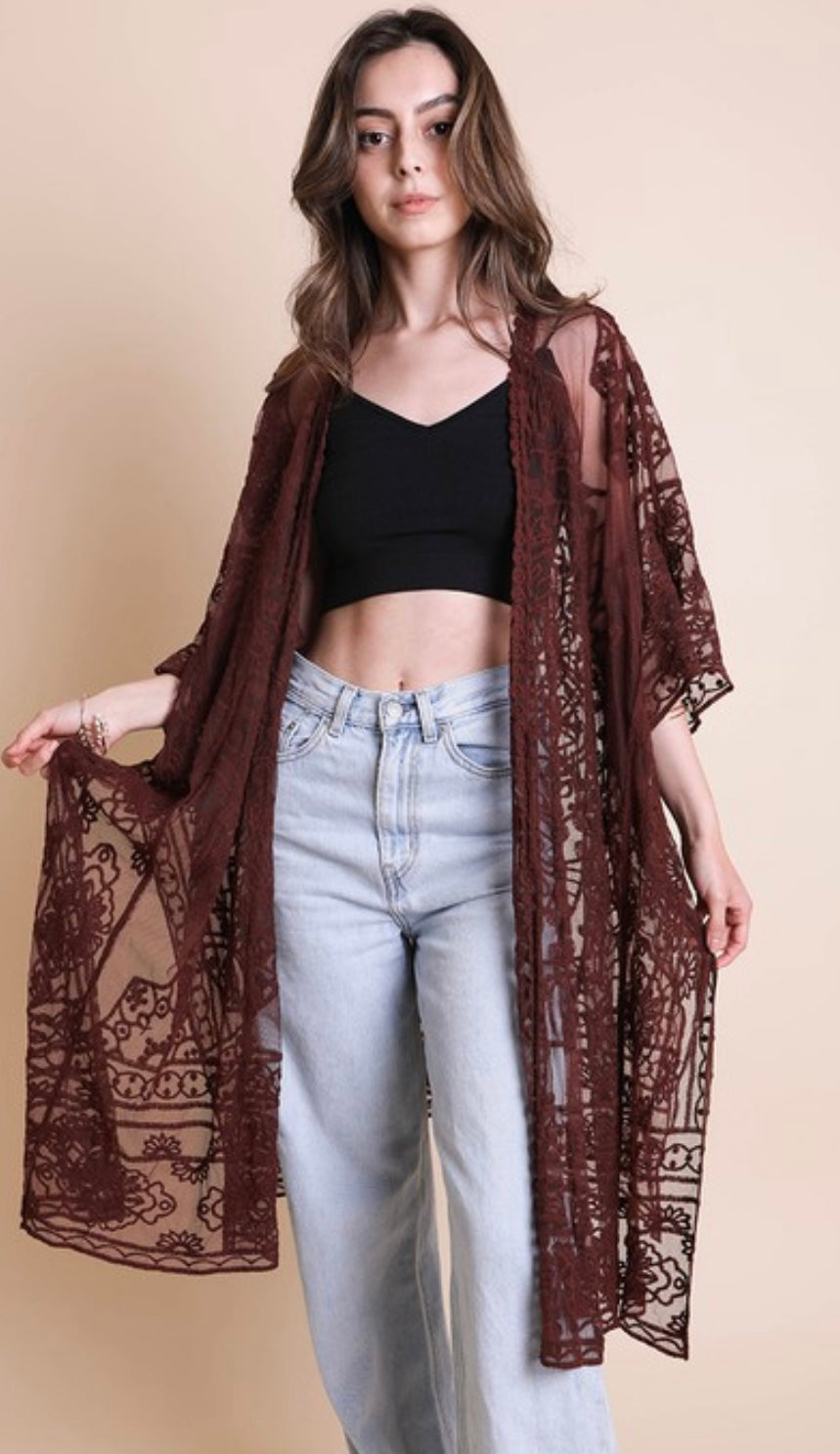 Chocolate brown lace kimono