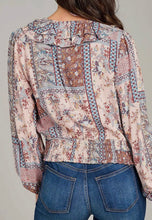 Load image into Gallery viewer, Light pink &amp; denim floral long sleeve top
