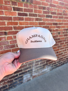Ivory & Mocha Champagne Problem embroidered hat with adjustable back