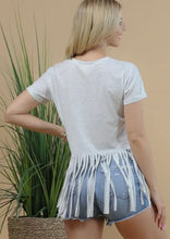 Load image into Gallery viewer, Oatmeal short sleeve fringe pink rodeo boot top
