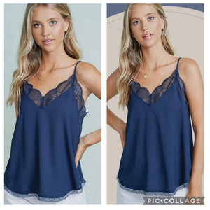 Navy blue lace trim tank