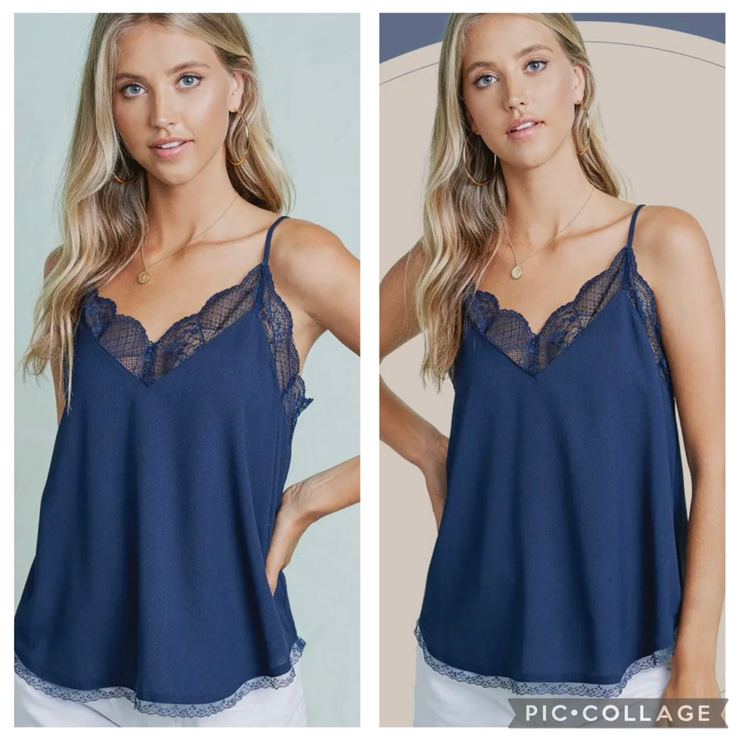 Navy blue lace trim tank