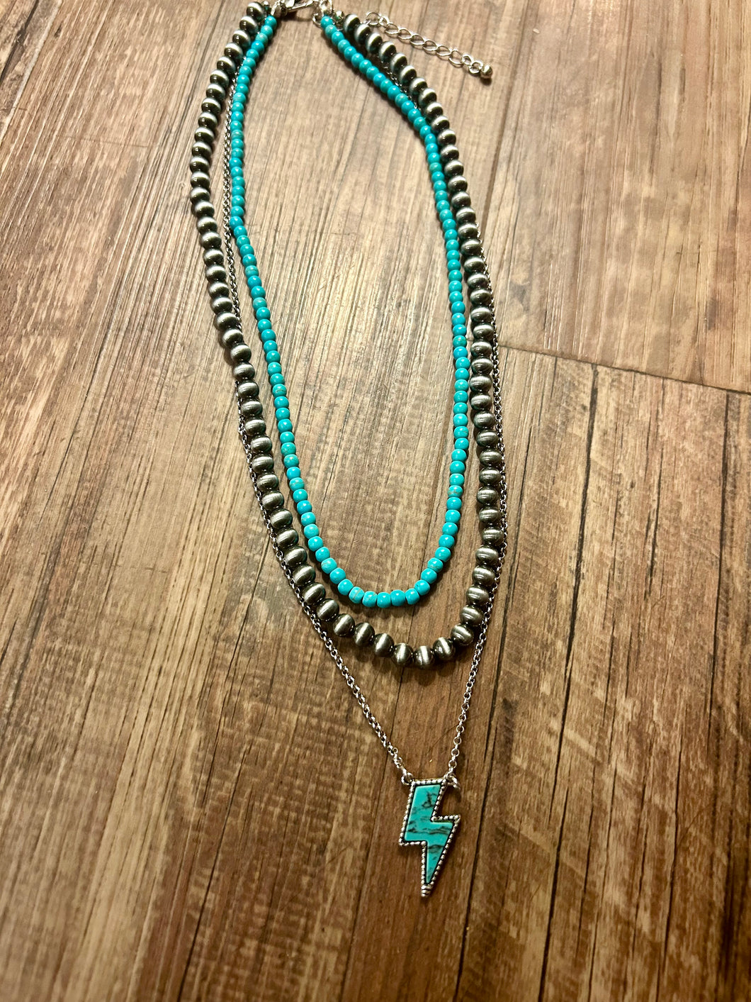 Triple layer Navajo & turquoise lightning bolt necklace