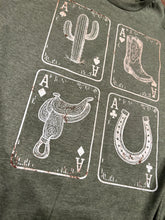 Load image into Gallery viewer, Heathered Olive Green western deck of cards t-shirt
