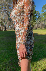 Wild horses cream & saddle brown mesh midi dress