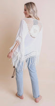 Load image into Gallery viewer, White crochet fringe kimono
