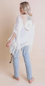 White crochet fringe kimono