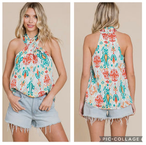 Ivory, Jade & Rust satin top
