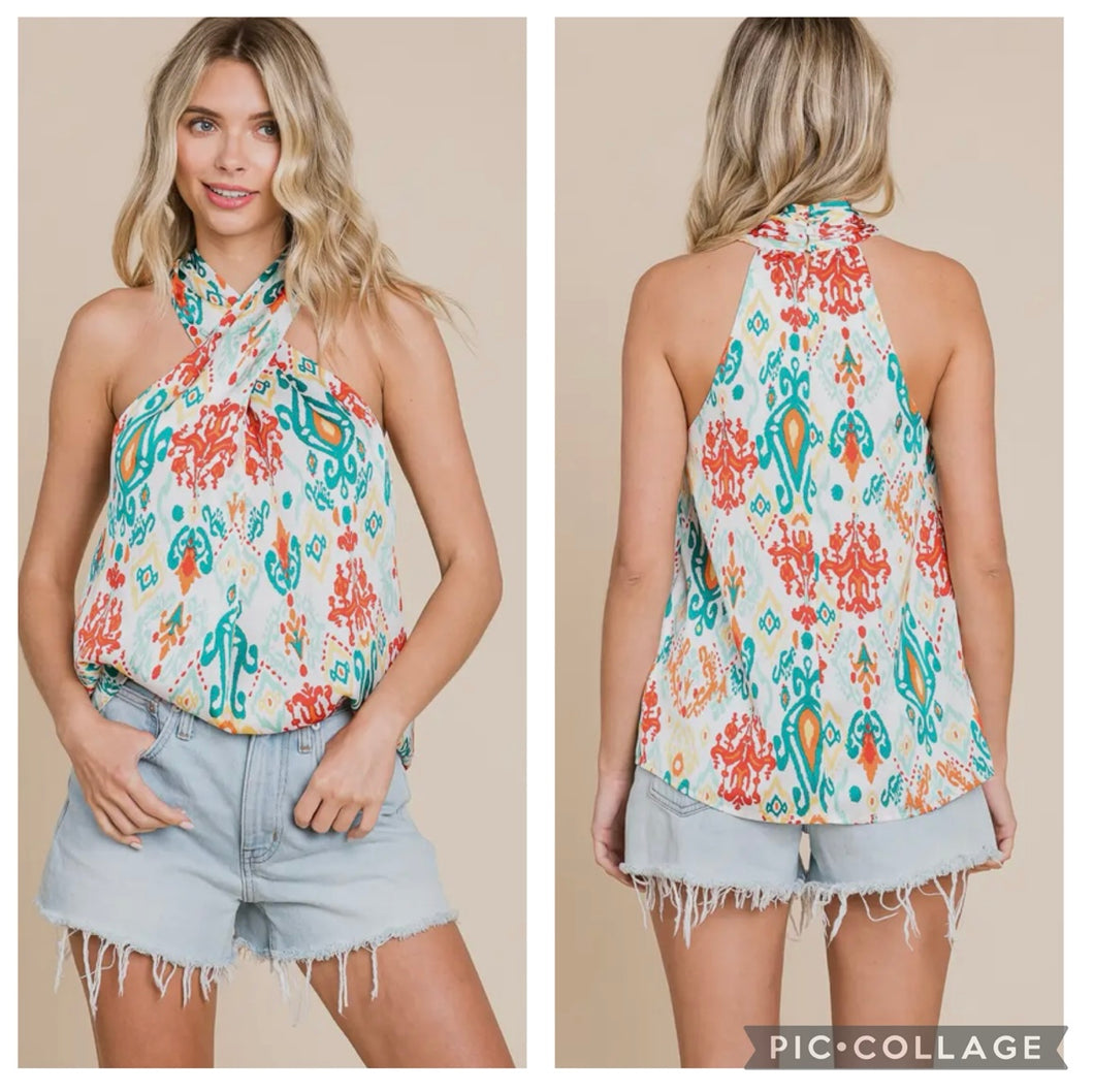 Ivory, Jade & Rust satin top