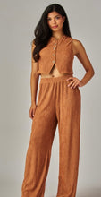 Load image into Gallery viewer, Saddle Brown Crinkled vest &amp; palazzo 2pc set
