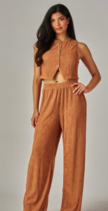 Saddle Brown Crinkled vest & palazzo 2pc set