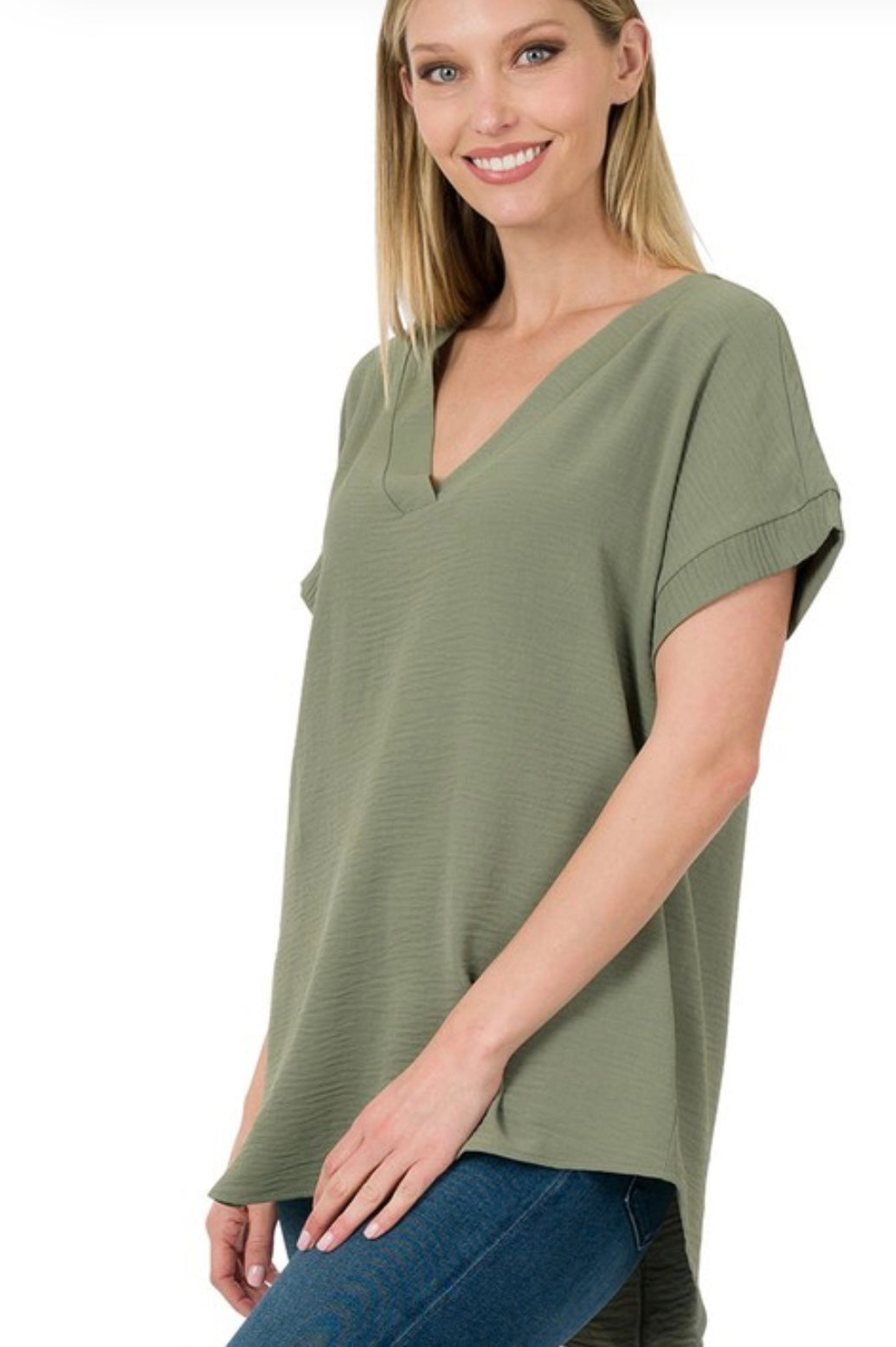 Olive green v neck short sleeve top