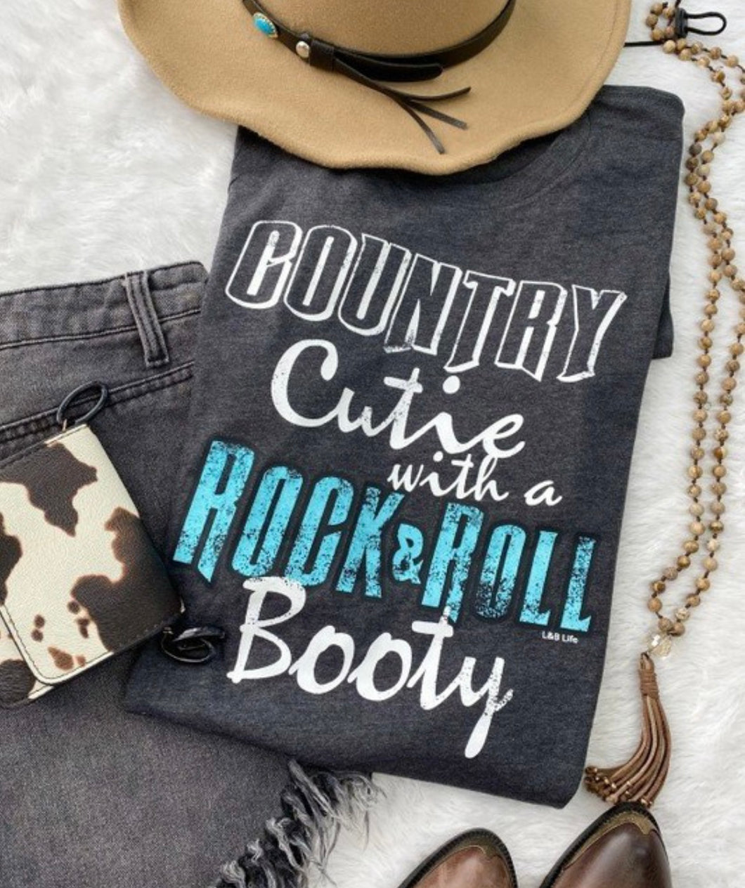 Charcoal with Turqouise rock in roll booty t-shirt
