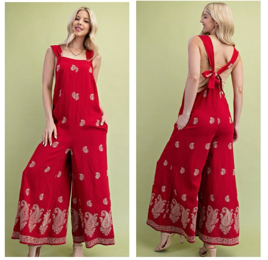 Red & Mocha embroidered overalls