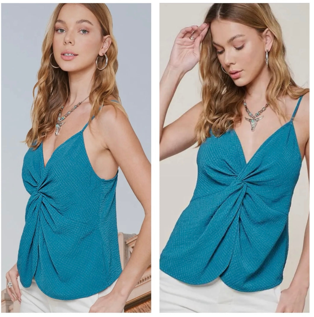 Dark teal twist front tank top