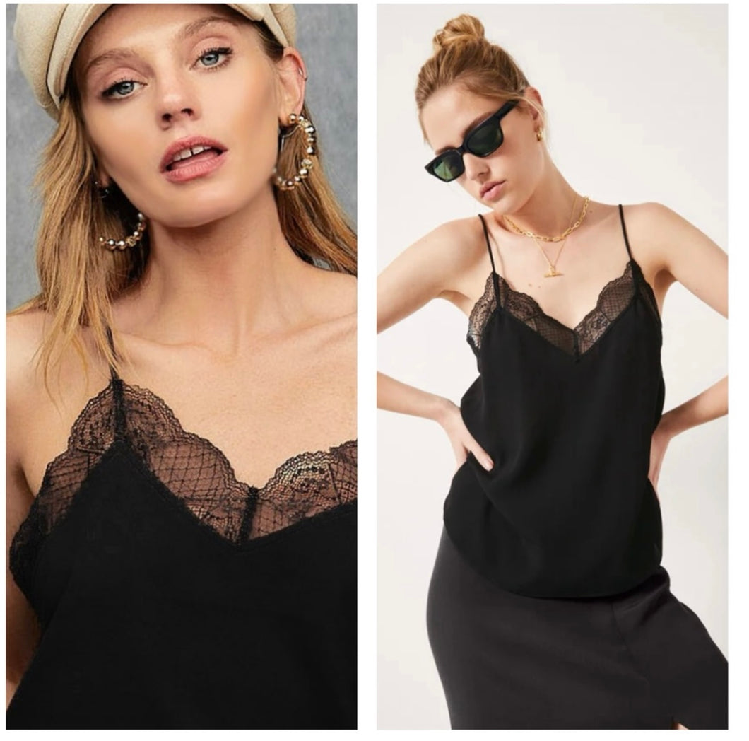 Black tank top with lace trim